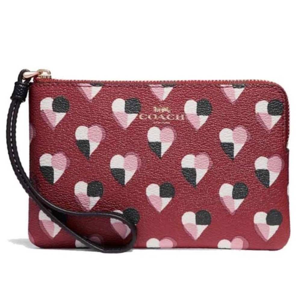 Coach Corner Zip Wristlet w/Checker Heart Print